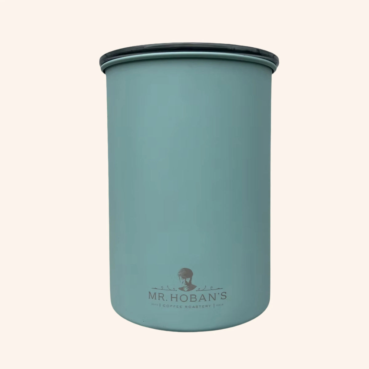 Mintgrüne Mr. Hoban's Kaffeedose mit aufgelegtem Vakuumdeckel von vorne