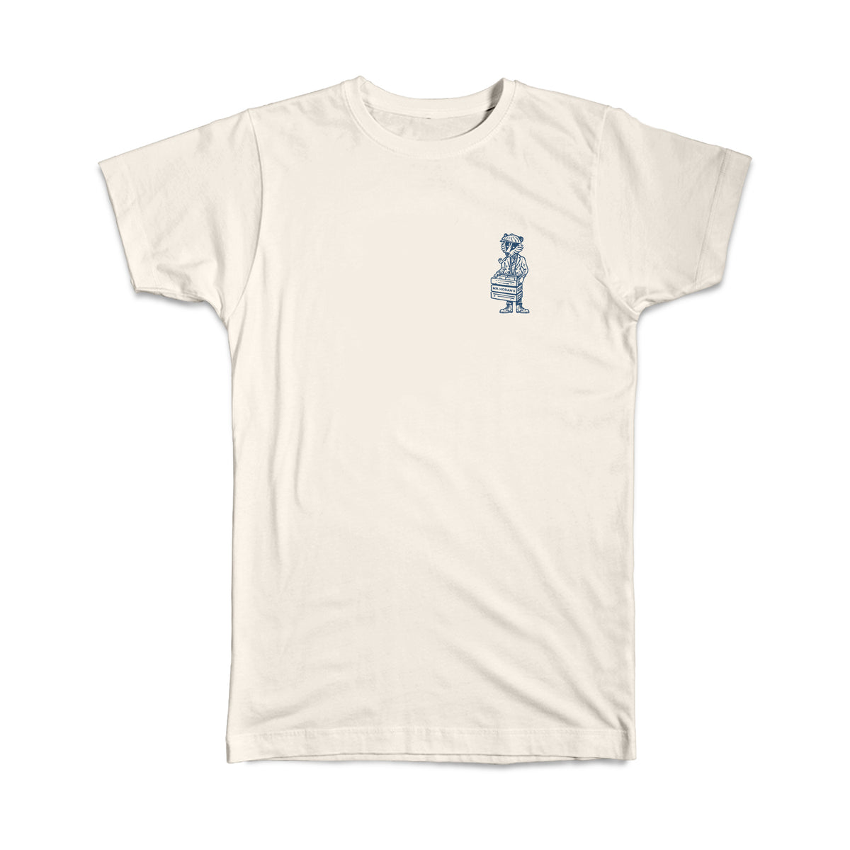 Cremefarbenes Mr. Hoban's T-Shirt von vorne mit kleinem Aufdruck auf der Brust