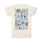 Rückseite des cremefarbenen Mr. Hoban's T-Shirts mit großer Illustration rund um Kaffee