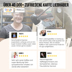 Kundenstimmen mit fünf Sternen von Google und ProvenExpert, darüber über 40.000 zufriedene Kaffeeliebhaber