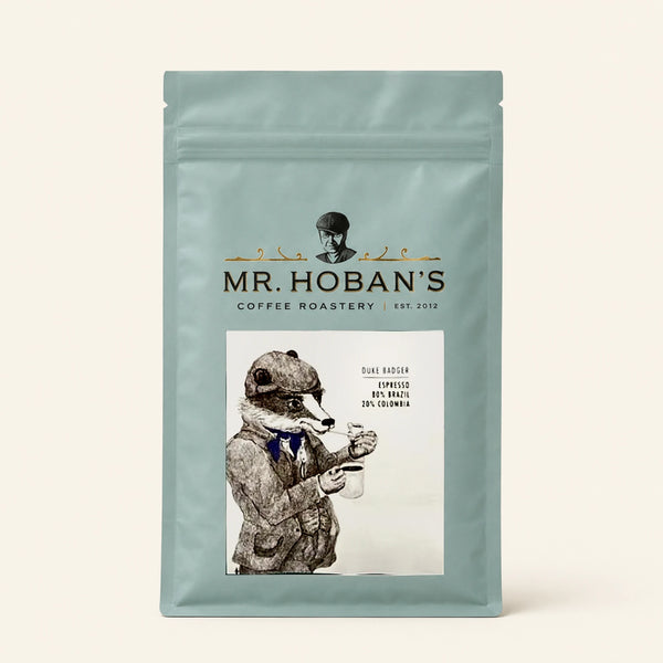 Mr. Hoban's Espressopackung Duke Badger mit gezeichnetem Dachs mit Fliege