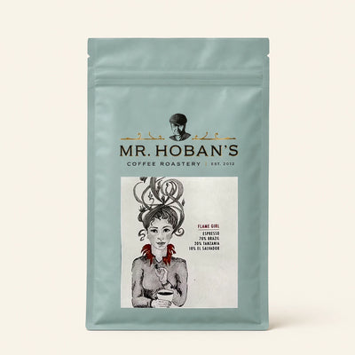 Mr. Hoban's Espressopackung Flame Girl mit gezeichneter Frau mit Lockenfrisur