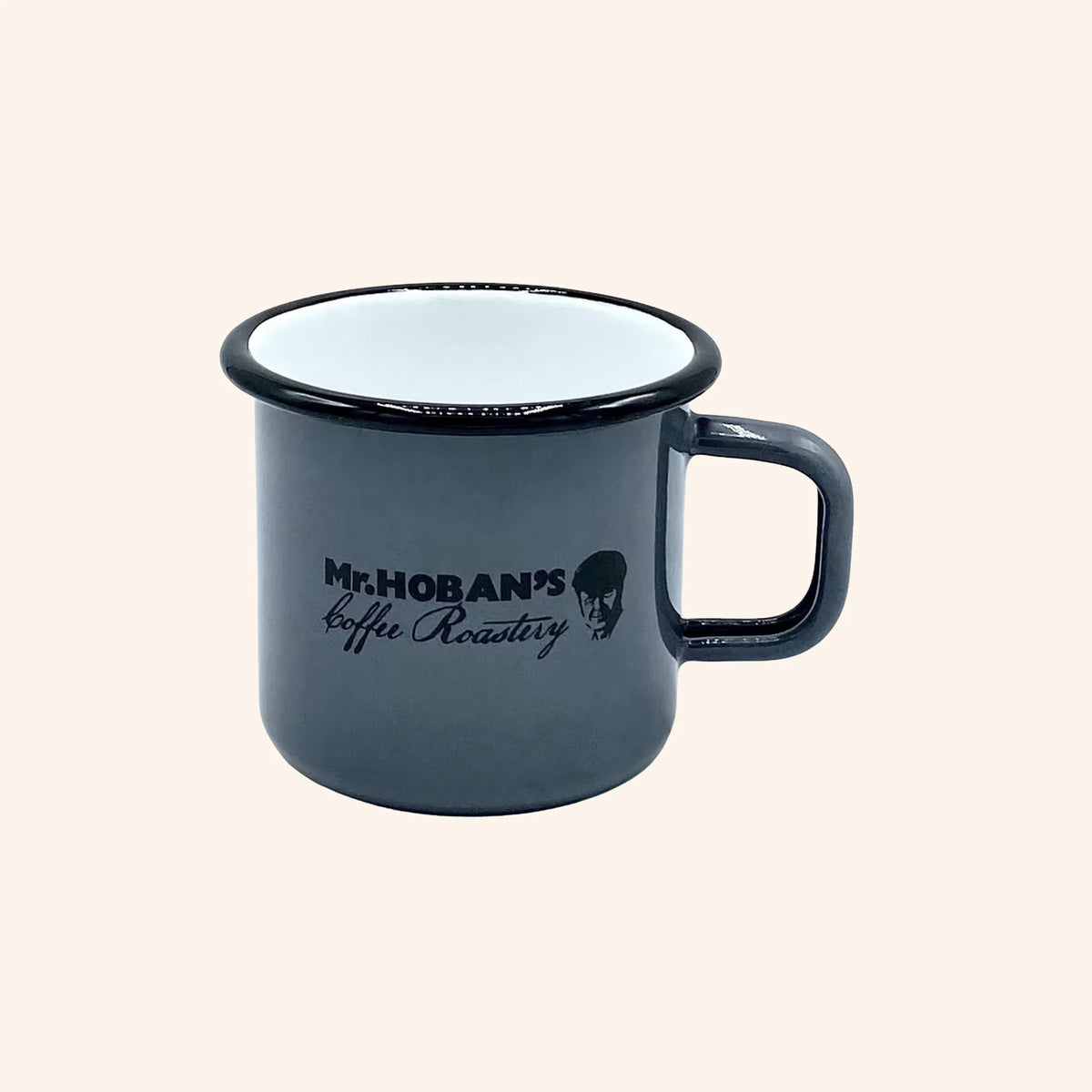 Dunkelblauer Emaillebecher mit Mr. Hoban's Schriftzug